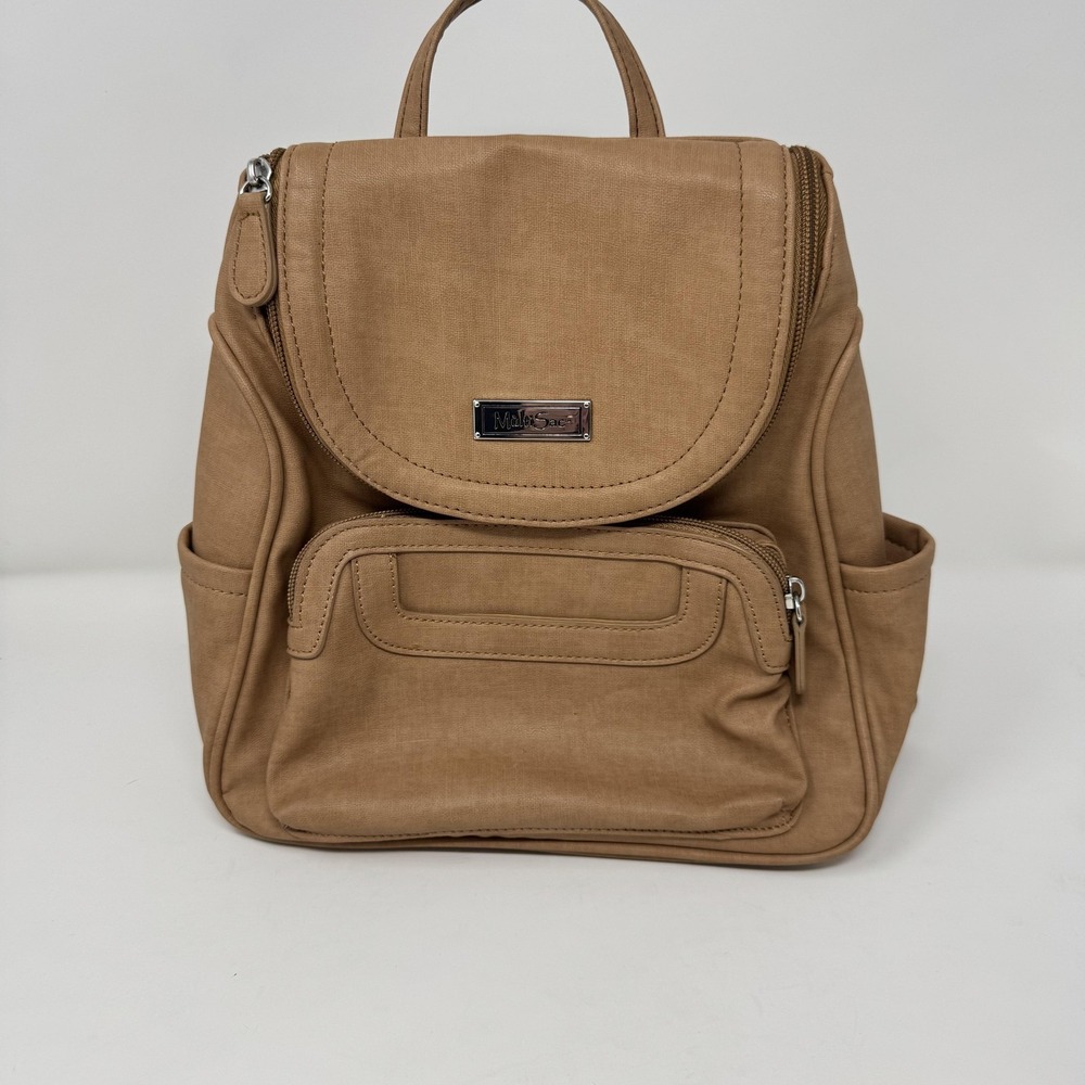 MultiSac Backpack Purse Womens Small Tan Microfiber‎ Zip Pockets Casual Travel